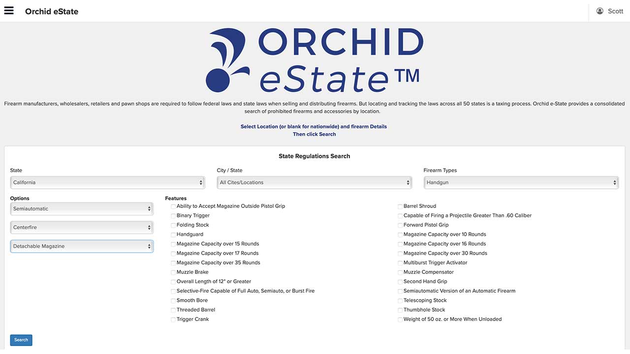 Determine if specific firearms are legal in your city/state with Orchid eState