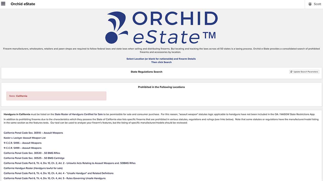 Search state firearm regulations with Orchid eState