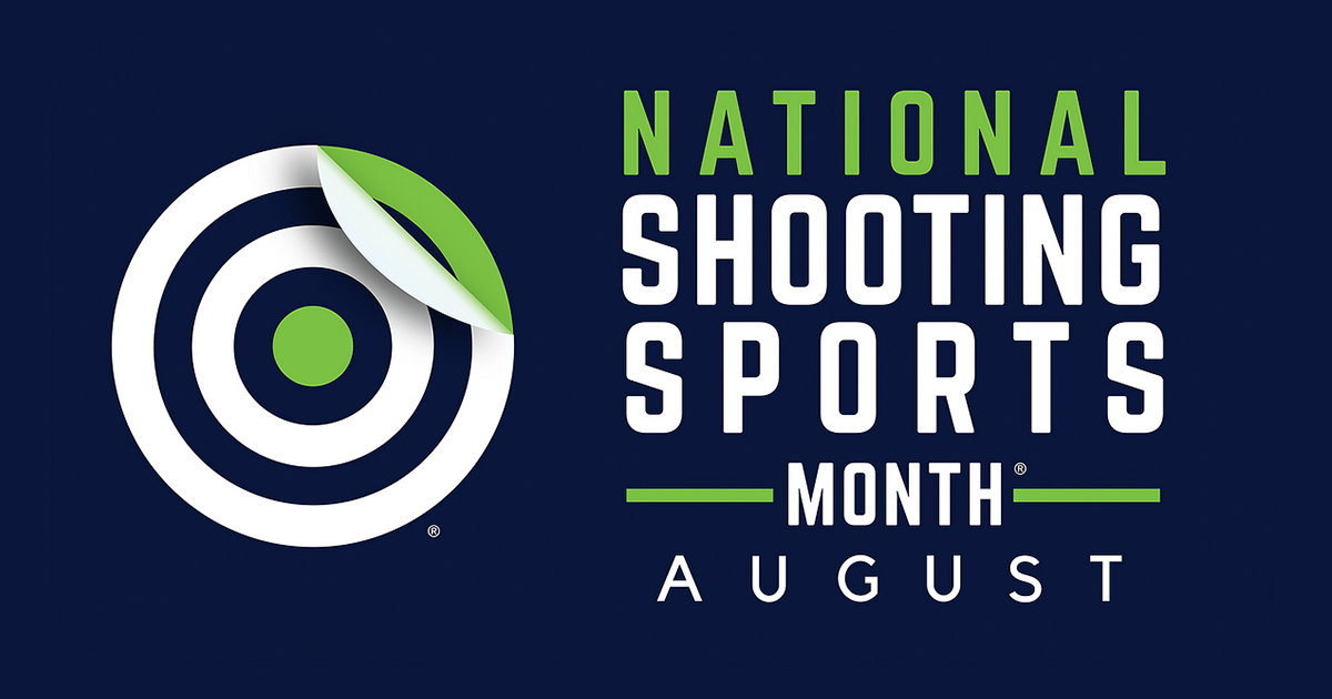 National Shooting Sports Month logo on blue background