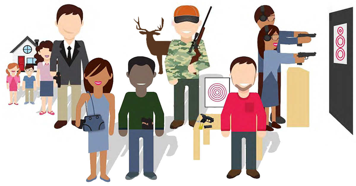 Illustration of firearms consumers including Hunter, Family Guardian and Skills Builder