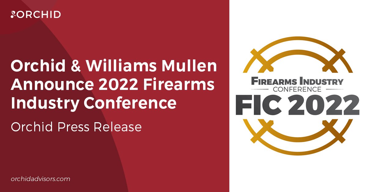 White text atop red background next to logo of 2022 Firearms Industry Conference logo