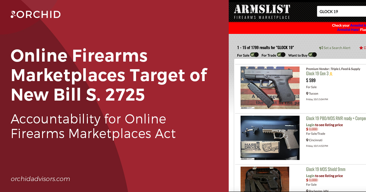 White text atop red background next to screenshot of Armslist firearm listings