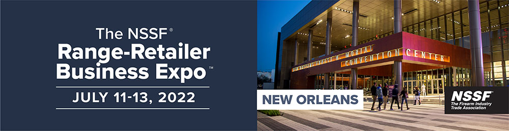 White text atop blue background next to photo of New Orleans Convention Center
