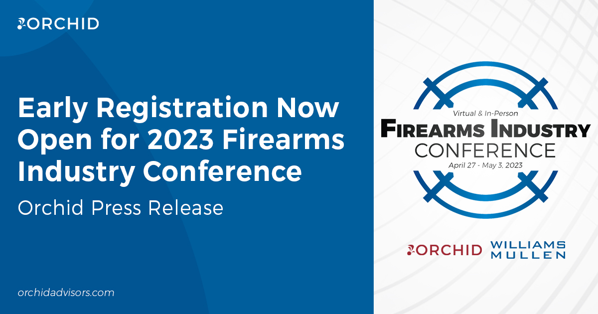 White text atop blue background next to 2023 Firearms Industry Conference logo