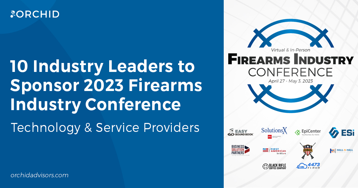 White text atop blue background next to 2023 Firearms Industry Conference and industry sponsor logos
